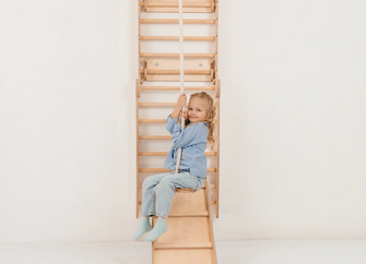 6-in-1 Houten Zweedse Wand-/Klimladder voor Kinderen + Schommel Set + Glijbaan