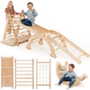 5-in-1 Montessori-Klimrek Set: Driehoek Ladder + Klimboog/Schommelstoel + Glijbaan/Helling + Touwennet + Kussen