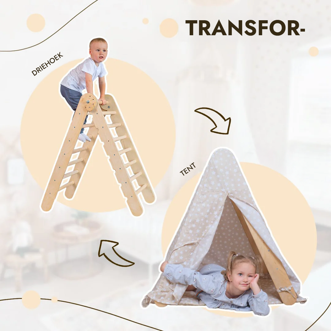 Speeltentcover met mat voor klimmend driehoekladder