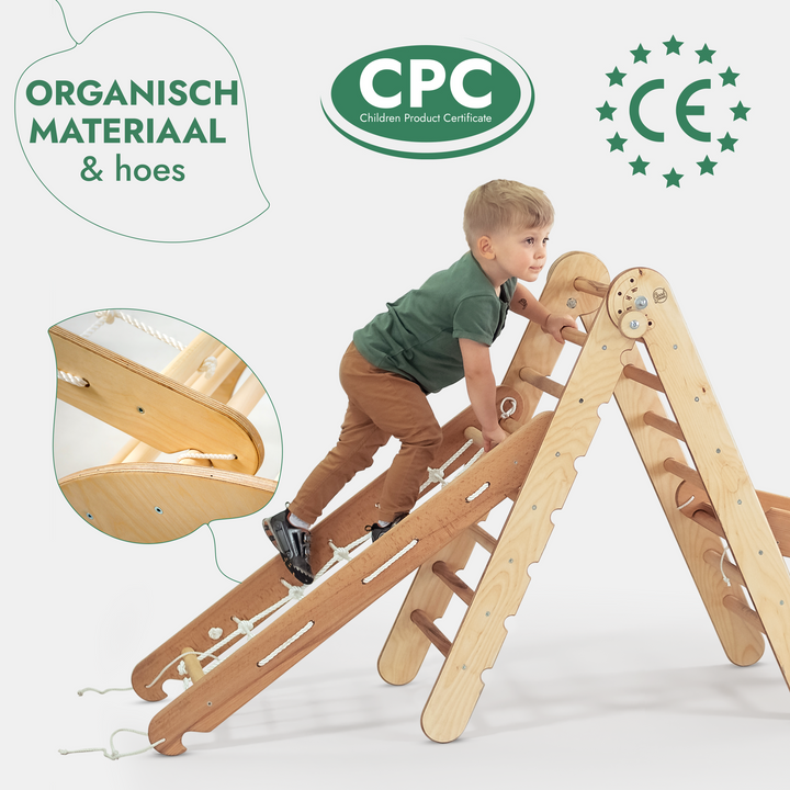 4-in-1 Montessori-klimrekset: Driehoek Ladder + Boog/Schommelstoel + Glijbaan/Helling + Touwennet