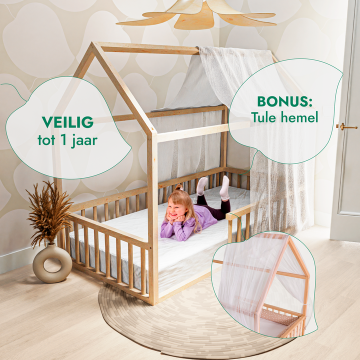Huisbed voor kinderen en peuters vanaf 1 jaar oud (Twijfelaar, EU-maat: 120 x 200 cm)