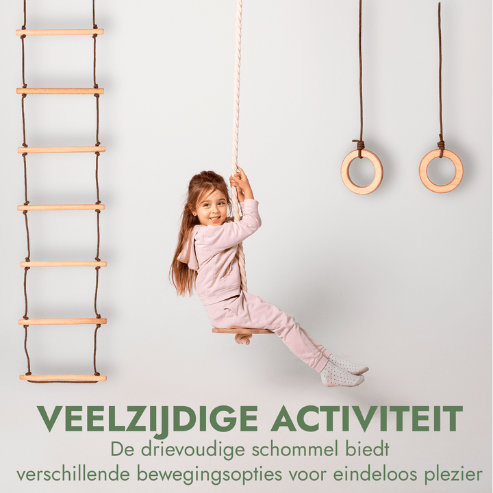 3 - in - 1 Schommel set: Touwladder + Gymnastiekringen + Schotelschommel - Goodevas NL