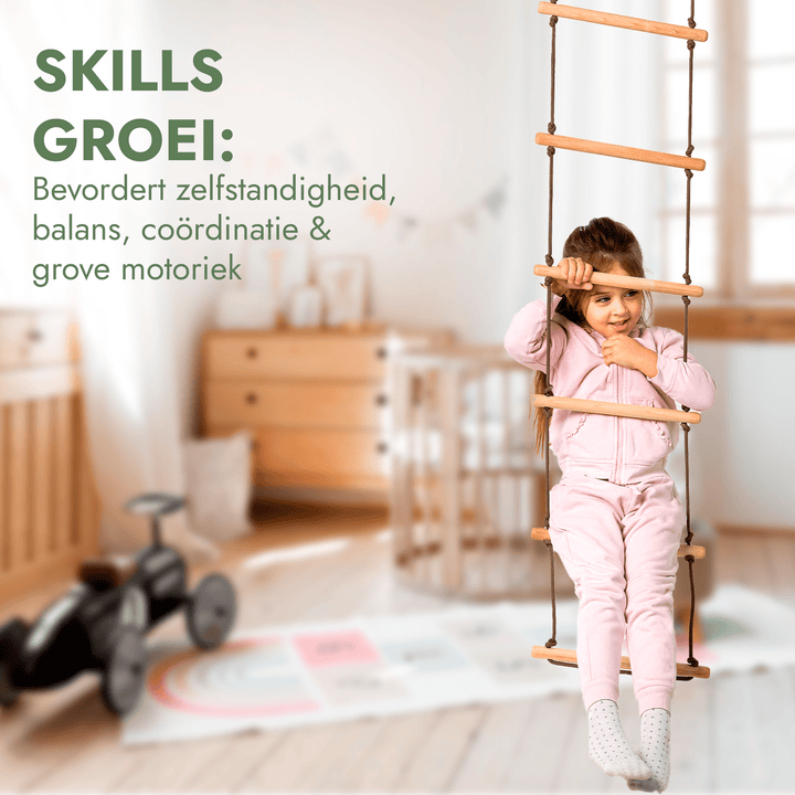 3 - in - 1 Schommel set: Touwladder + Gymnastiekringen + Schotelschommel - Goodevas NL