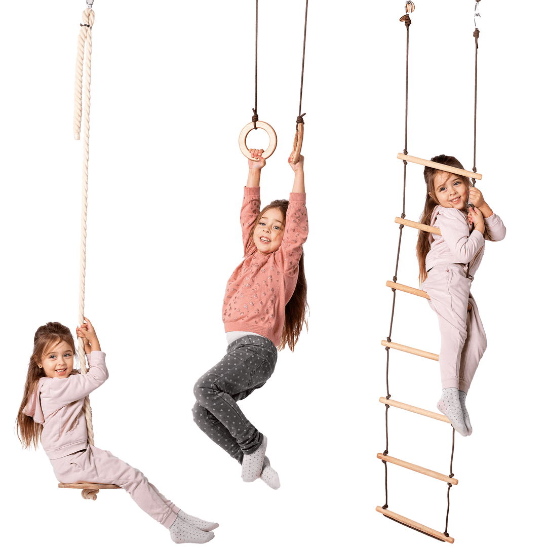 3 - in - 1 Schommel set: Touwladder + Gymnastiekringen + Schotelschommel - Goodevas NL