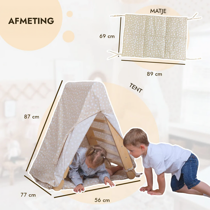 Speeltentcover met mat voor klimmend driehoekladder