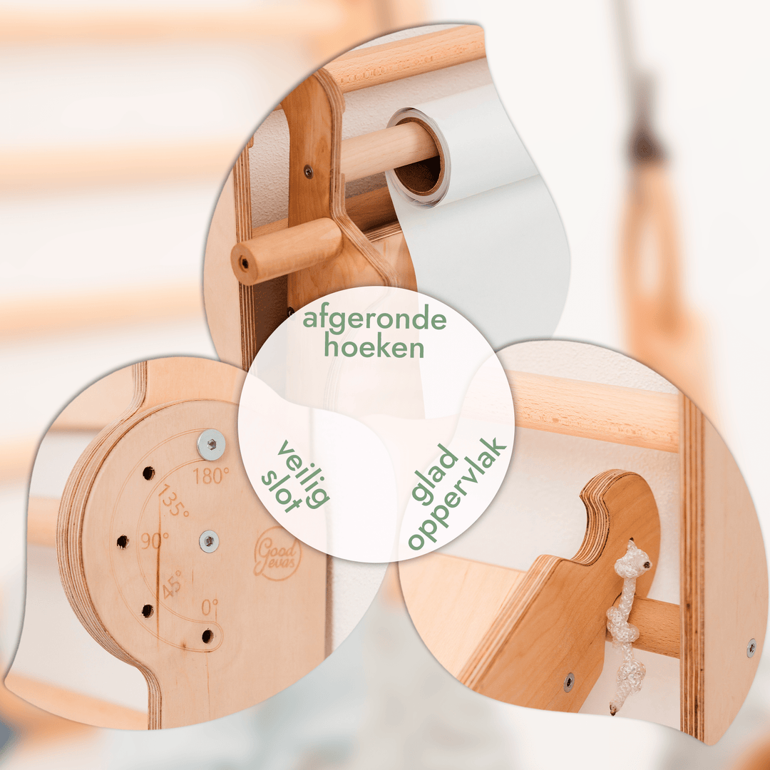 4 - in - 1 Houten Zweedse Wand - /Klimladder voor Kinderen + Schommel Set + Glijbaan + Kunsttoevoeging - Goodevas NL