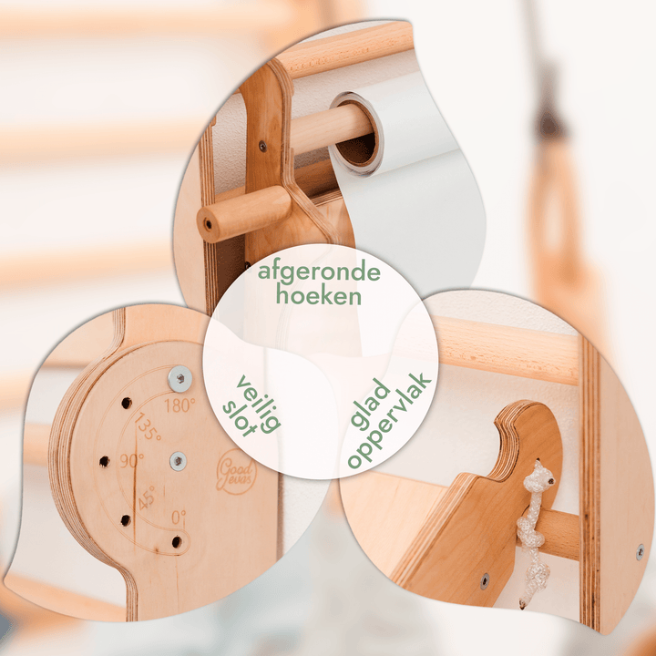 4 - in - 1 Houten Zweedse Wand - /Klimladder voor Kinderen + Schommel Set + Glijbaan + Kunsttoevoeging - Goodevas NL