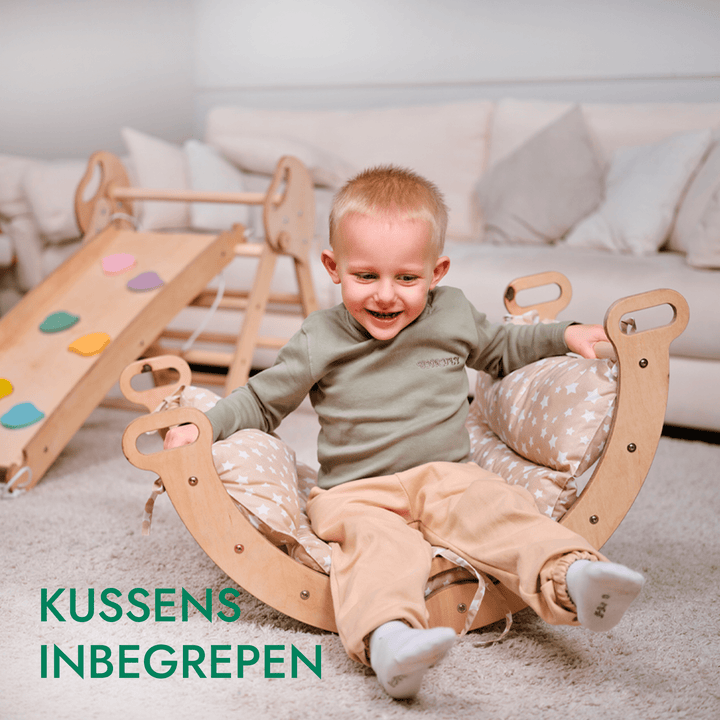 4 - in - 1 Klimset voor Peuters: Driehoek Ladder + Klimboog + Glijbaan + Kussen (1 - 3 jaar) - Goodevas NL