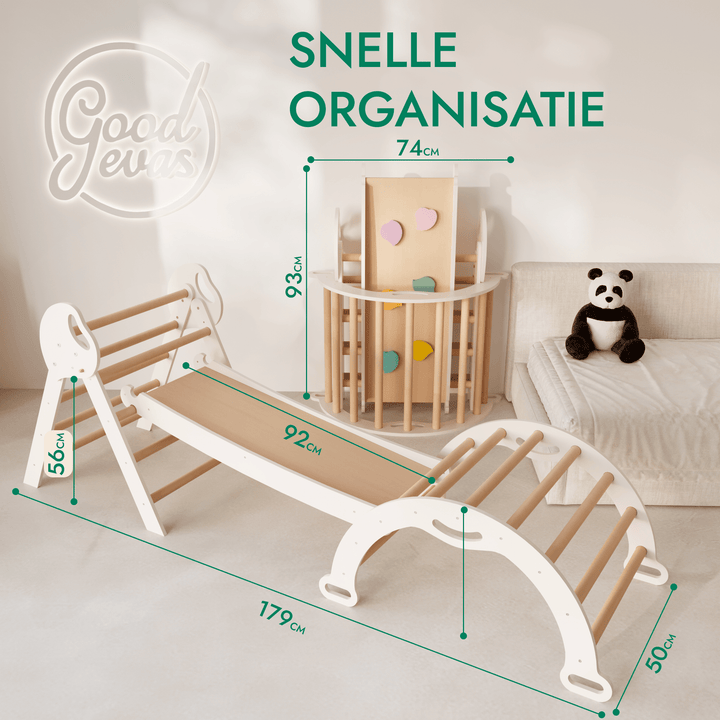 4 - in - 1 Klimset voor Peuters: Driehoek Ladder + Klimboog + Glijbaan + Kussen (1 - 3 jaar) - Goodevas NL
