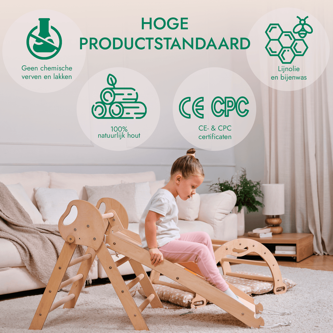 4 - in - 1 Klimset voor Peuters: Driehoek Ladder + Klimboog + Glijbaan + Kussen (1 - 3 jaar) - Goodevas NL