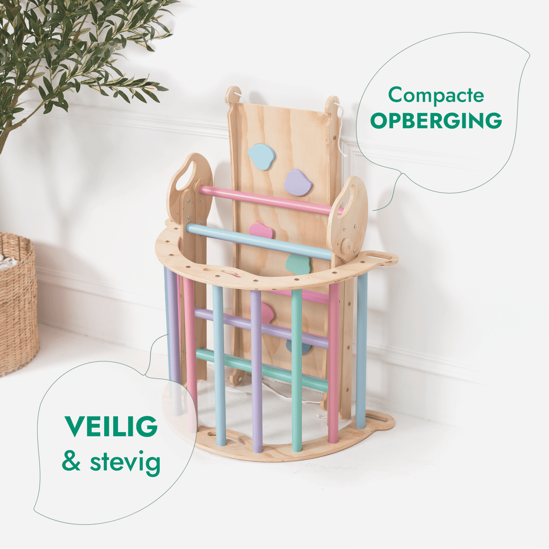 4 - in - 1 Klimset voor Peuters: Driehoek Ladder + Klimboog + Glijbaan + Kussen (1 - 3 jaar) - Pastel - Goodevas NL