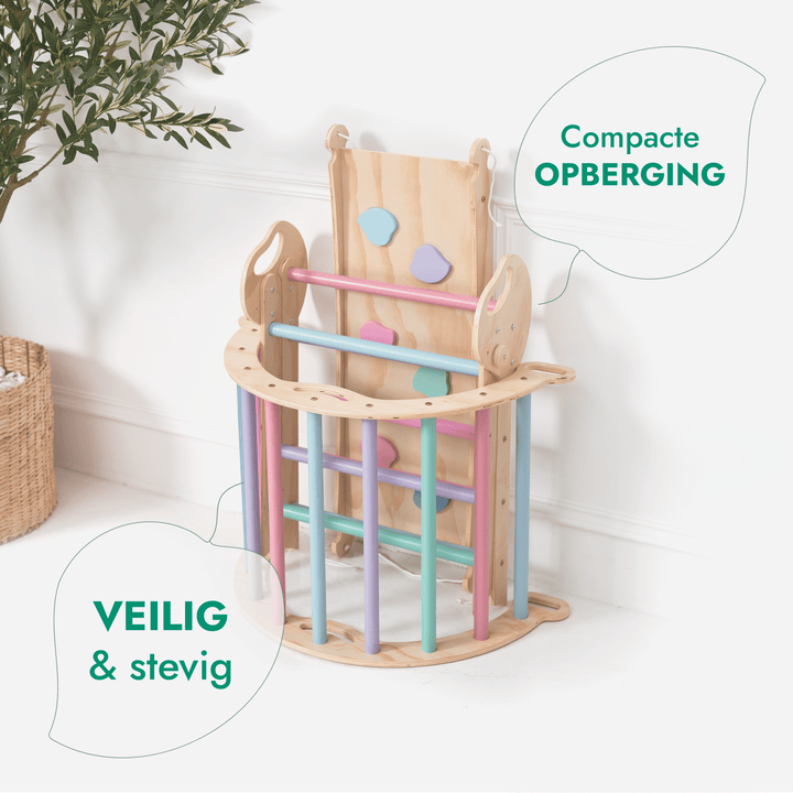 4 - in - 1 Klimset voor Peuters: Driehoek Ladder + Klimboog + Glijbaan + Kussen (1 - 3 jaar) - Pastel - Goodevas NL