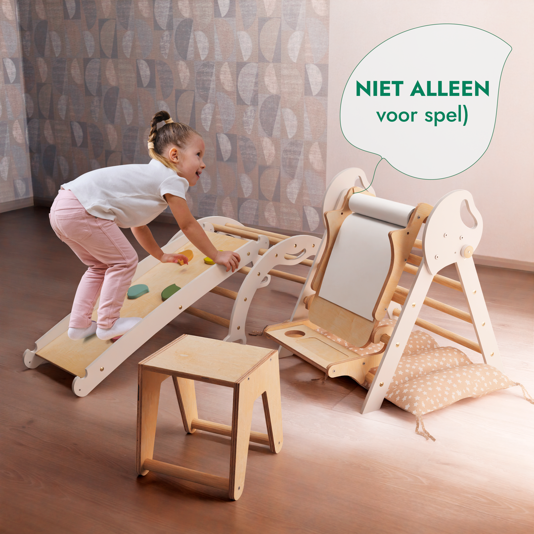 Montessori 4in1 Kletterdreieck für Babys: Pikler-Dreieck, Kletterbogen, Rutschbrett und Kissen für Kleinkinder (1–3 Jahre)