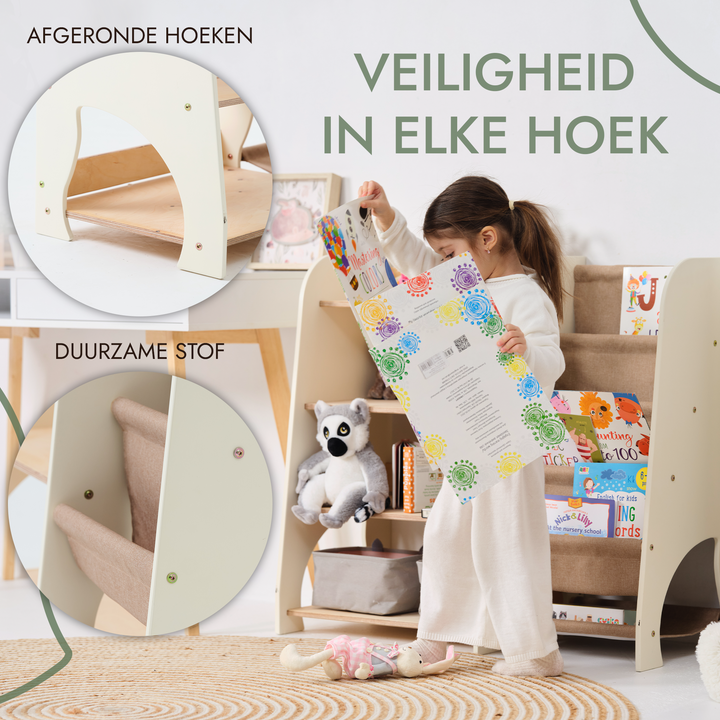 Houten Montessori Planken 2-in-1: Boekenplank & Speelgoed Planken
