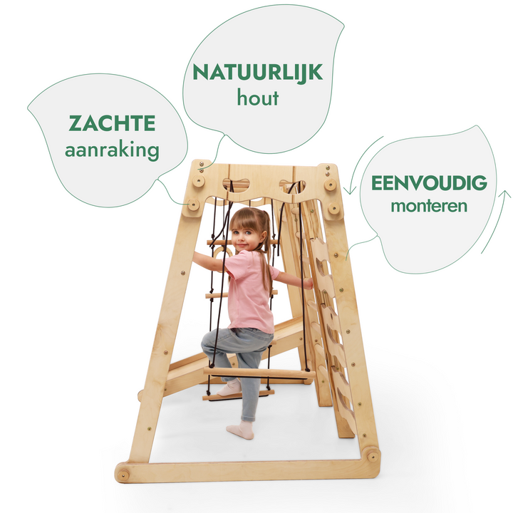 6-in-1 indoor speelplaats van hout voor kinderen – “Gebruikt – als nieuw”