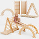 4-in-1 Montessori-Klimrek: Driehoek Ladder + Klimboog + Glijbaan + Kussen Beige
