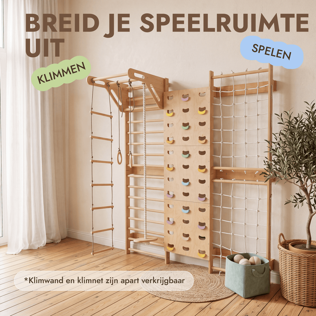 5-in-1 houten klimrek voor kinderen met optrekstang & 3-in-1 schommelset - Goodevas NL