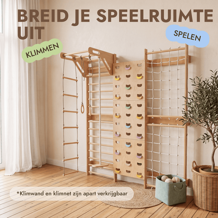5-in-1 houten klimrek voor kinderen met optrekstang & 3-in-1 schommelset - Goodevas NL