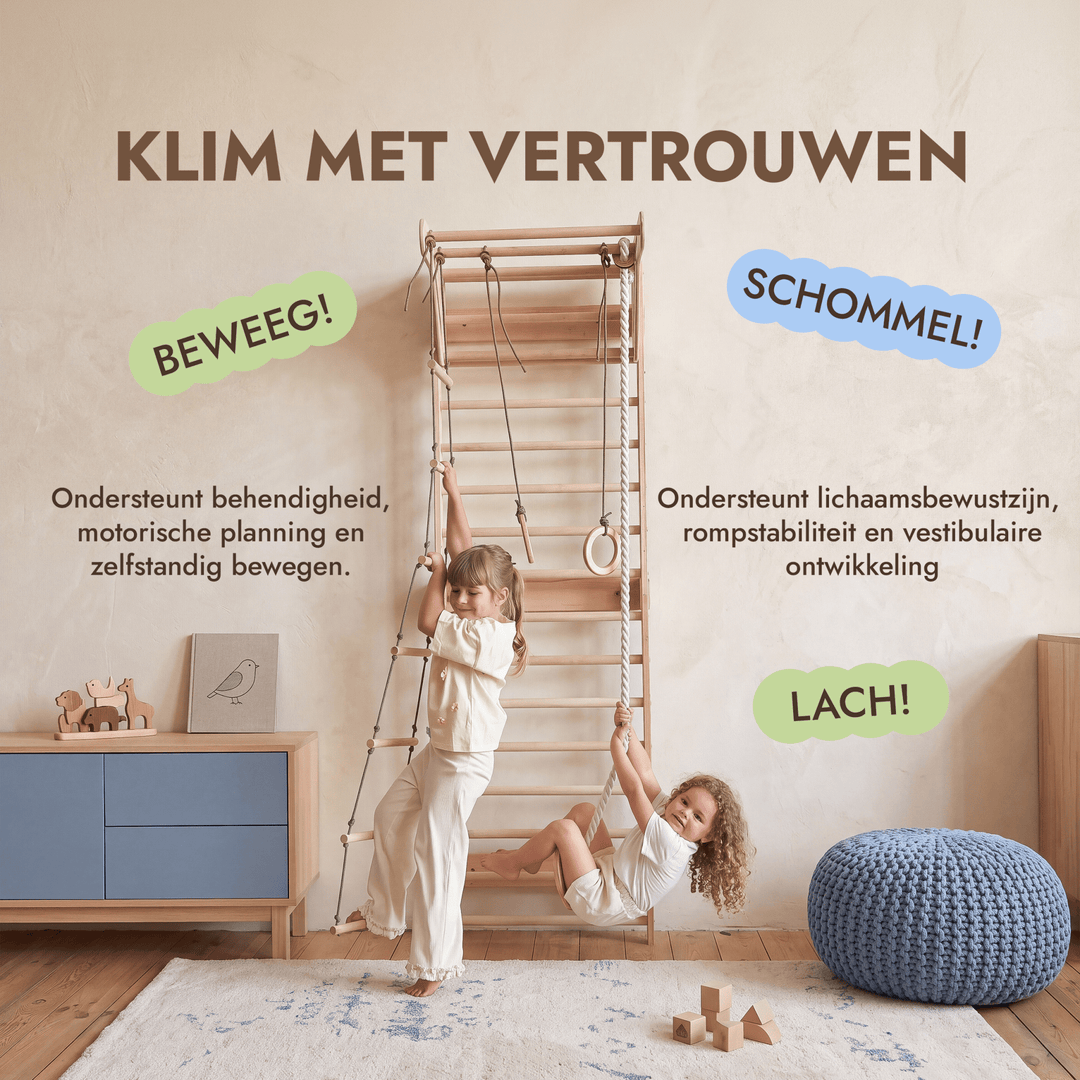 5-in-1 Houten Klimrek voor kinderen met optrekstang & 3in1 schommelset - Goodevas NL