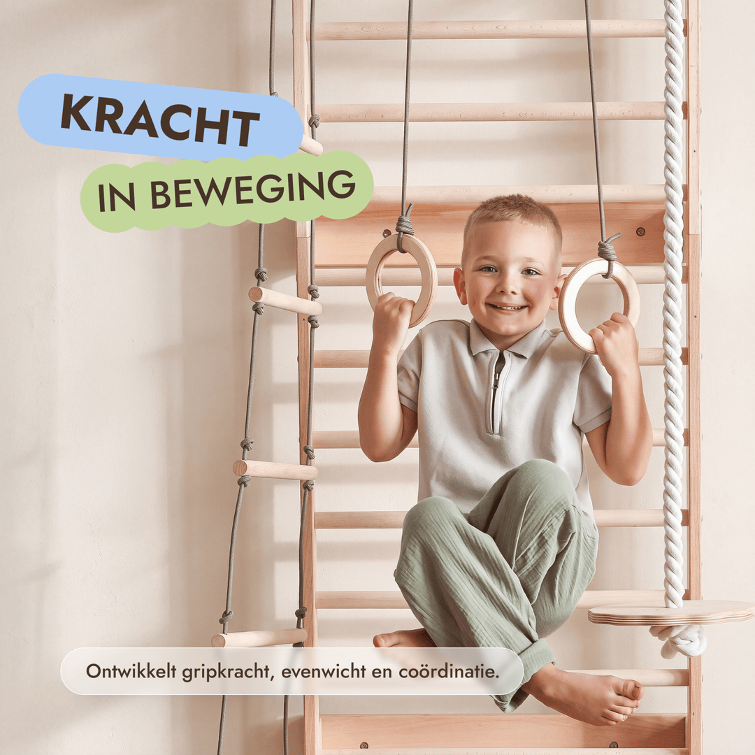 5-in-1 Houten Klimrek voor kinderen met optrekstang & 3in1 schommelset - Goodevas NL