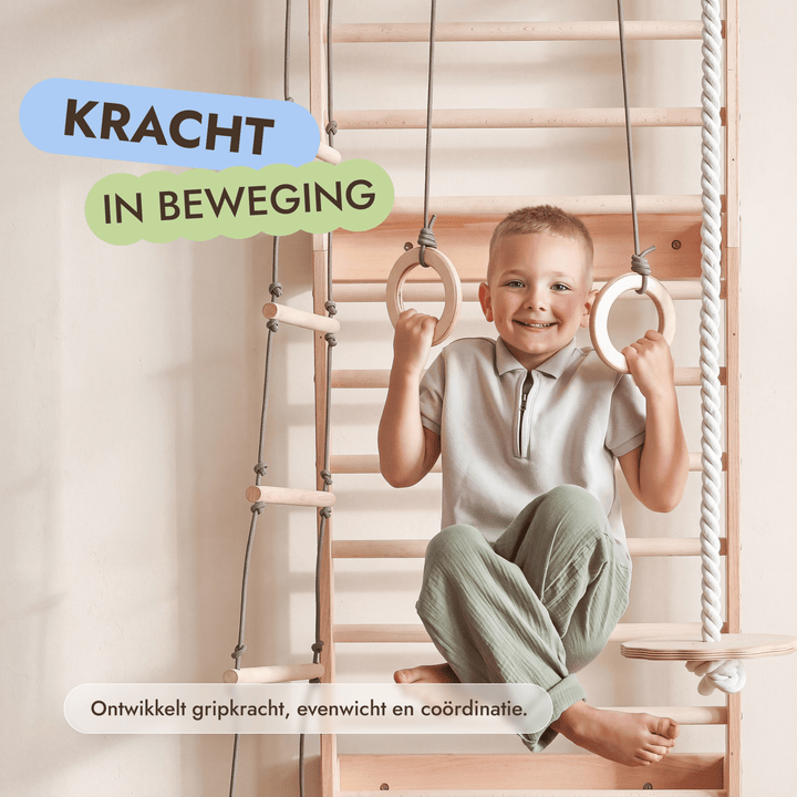 5-in-1 Houten Klimrek voor kinderen met optrekstang & 3in1 schommelset - Goodevas NL