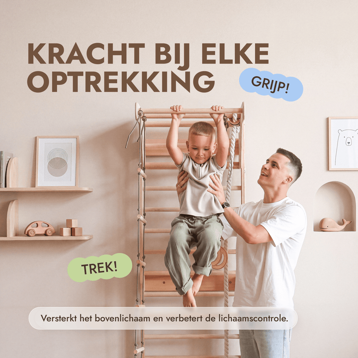 5-in-1 Houten Klimrek voor kinderen met optrekstang & 3in1 schommelset - Goodevas NL