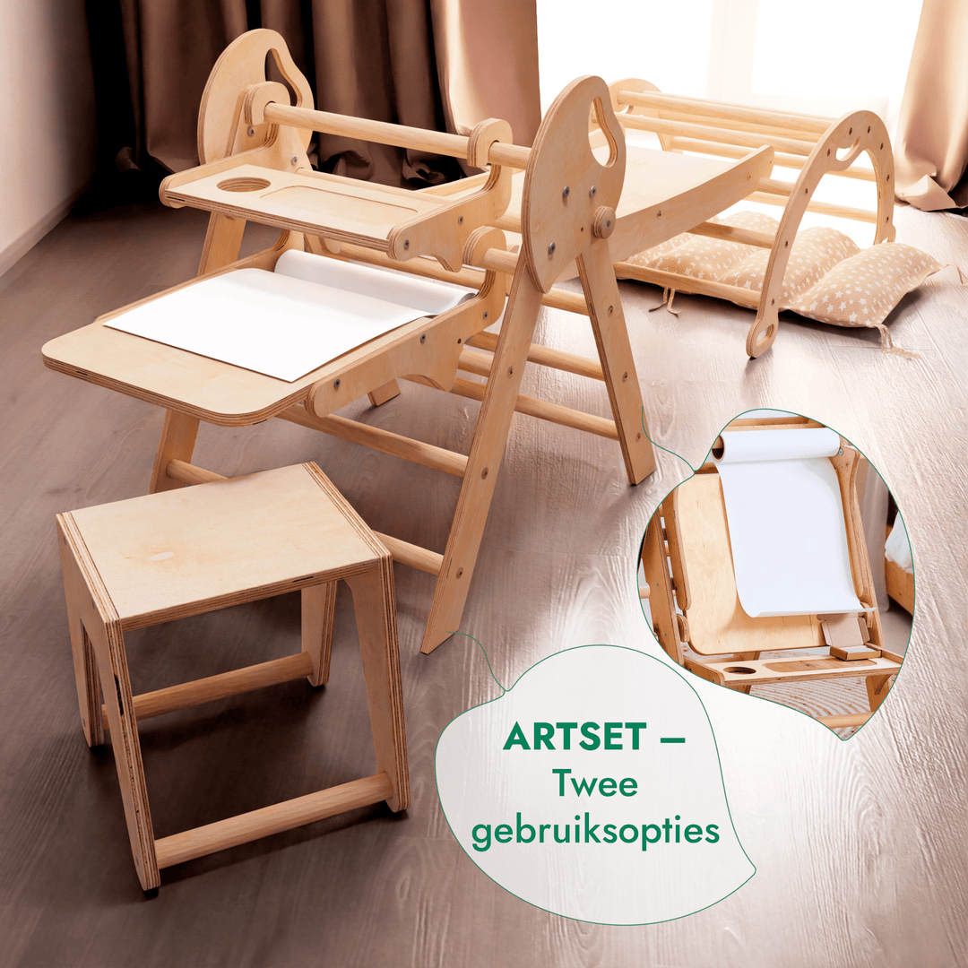 5 - in - 1 Klimset voor Peuters: Driehoek Ladder + Klimboog + Glijbaan + Kunsttoevoeging + Kussen (1 - 3 jaar) - Goodevas NL