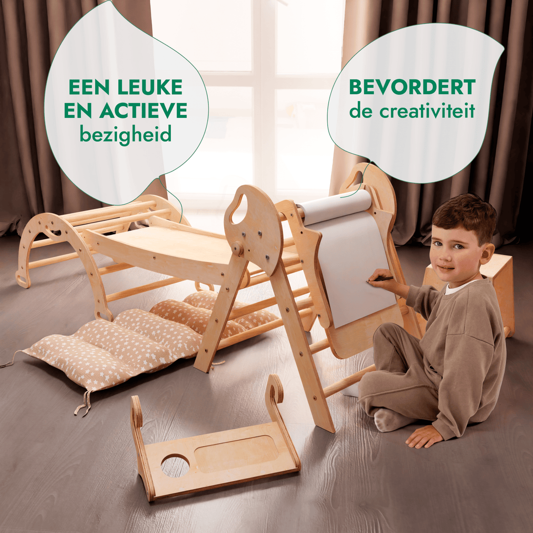 5 - in - 1 Klimset voor Peuters: Driehoek Ladder + Klimboog + Glijbaan + Kunsttoevoeging + Kussen (1 - 3 jaar) - Goodevas NL