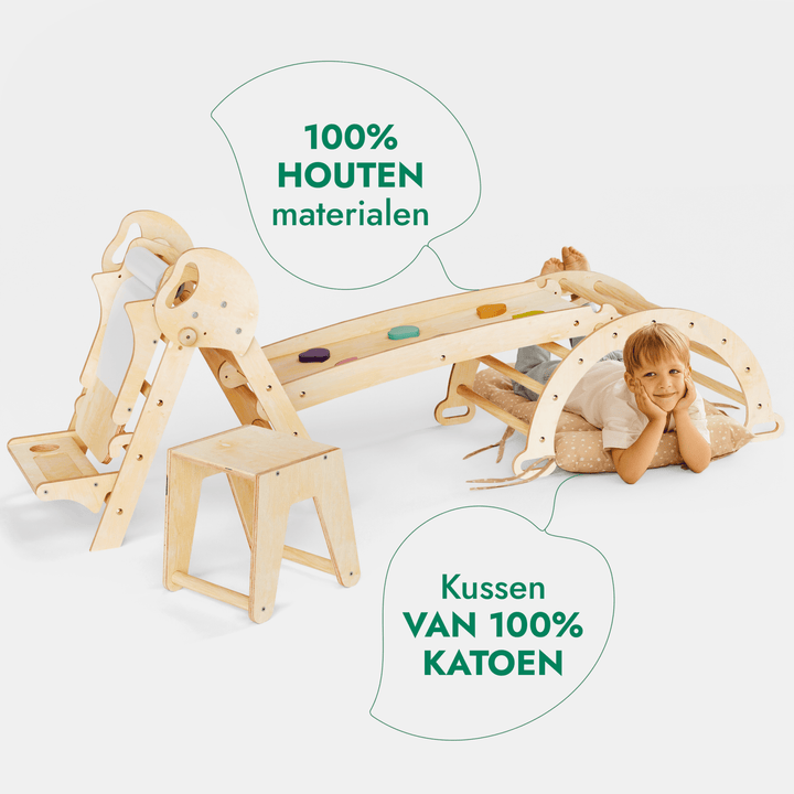 5 - in - 1 Klimset voor Peuters: Driehoek Ladder + Klimboog + Glijbaan + Kunsttoevoeging + Kussen (1 - 3 jaar) - Goodevas NL