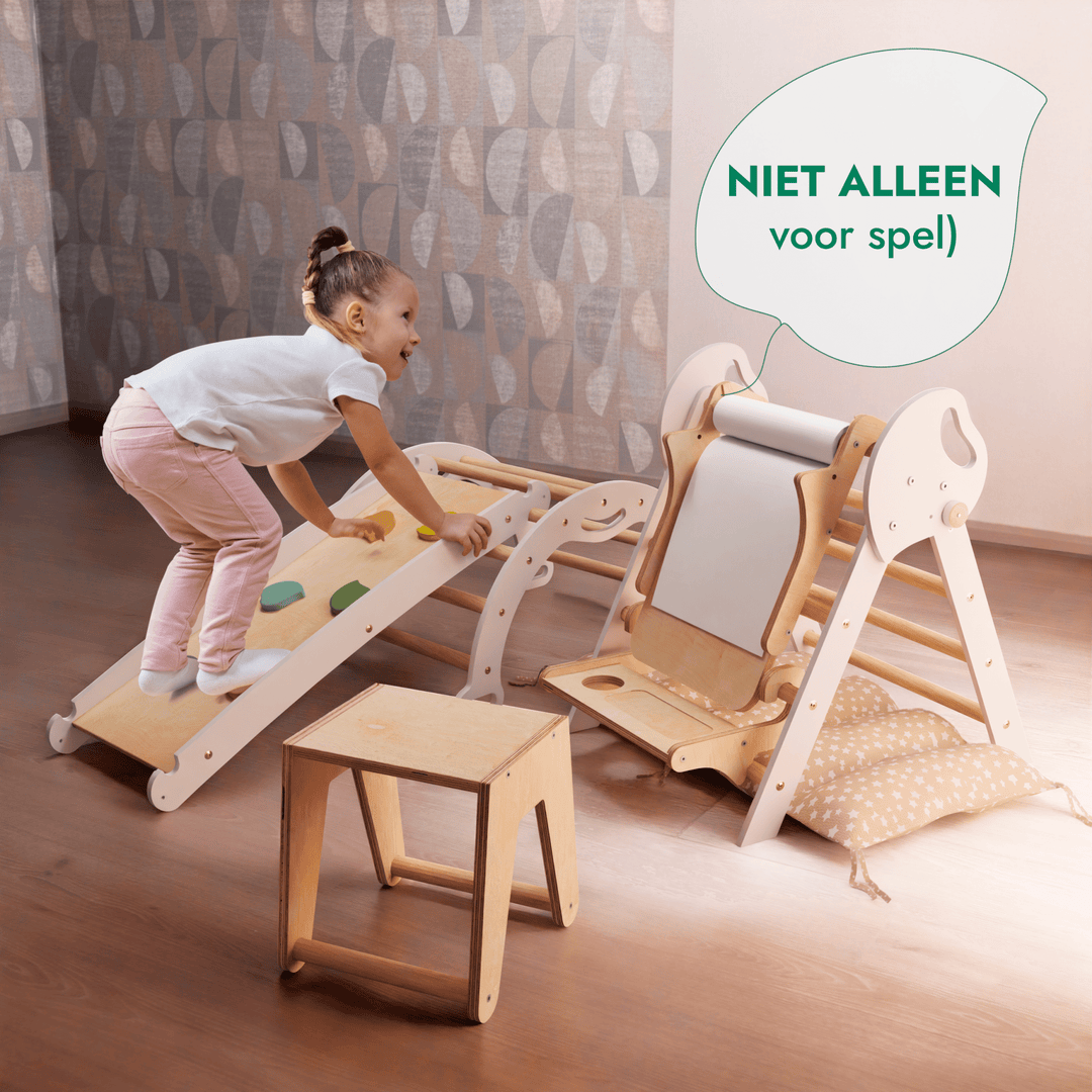 5 - in - 1 Klimset voor Peuters: Driehoek Ladder + Klimboog + Glijbaan + Kunsttoevoeging + Kussen (1 - 3 jaar) - Goodevas NL
