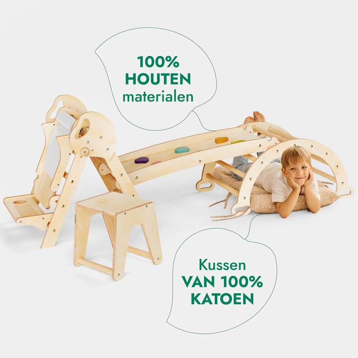 Montessori 4in1 Kletterdreieck für Babys: Pikler-Dreieck, Kletterbogen, Rutschbrett und Kissen für Kleinkinder (1–3 Jahre)