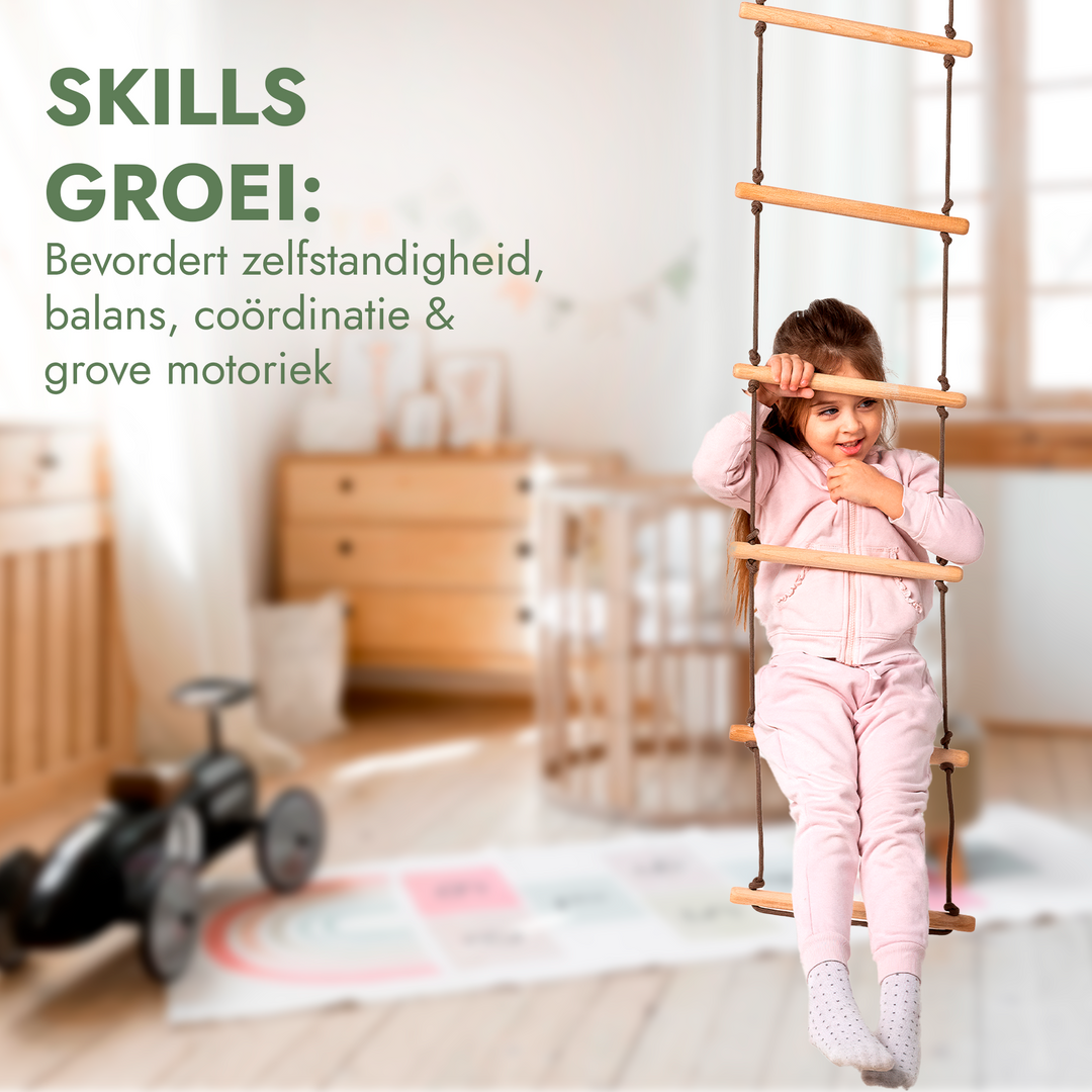 3-in-1 Schommel set: Touwladder + Gymnastiekringen + Schotelschommel