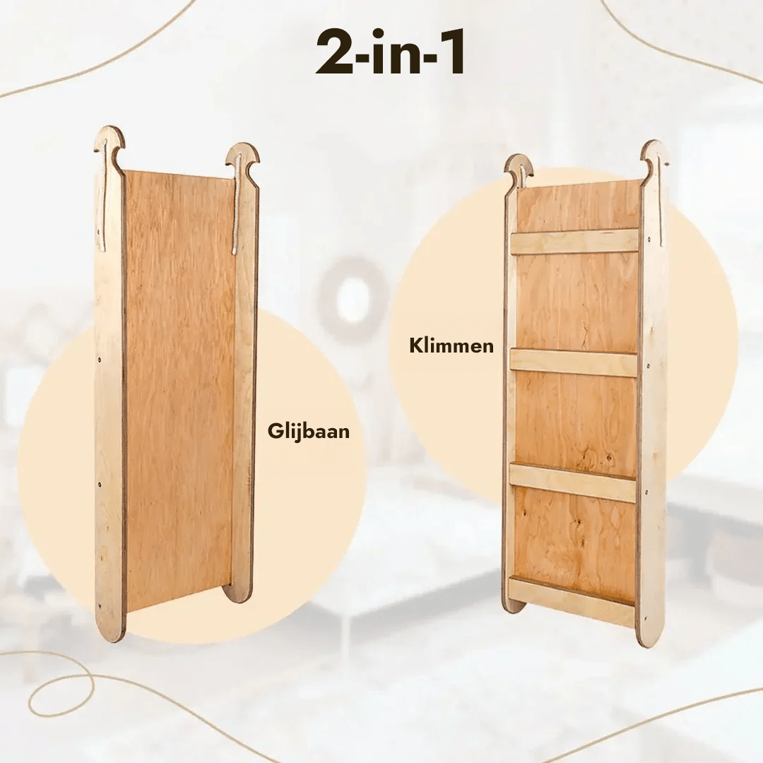 6 - in - 1 Montessori - Klimrek Set: Driehoek Ladder + Boog/Schommelstoel + Glijbaan/Helling + Net + Kussen + kunsttoevoeging - Goodevas NL