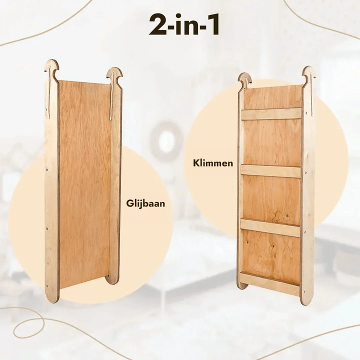 6 - in - 1 Montessori - Klimrek Set: Driehoek Ladder + Boog/Schommelstoel + Glijbaan/Helling + Net + Kussen + kunsttoevoeging - Goodevas NL