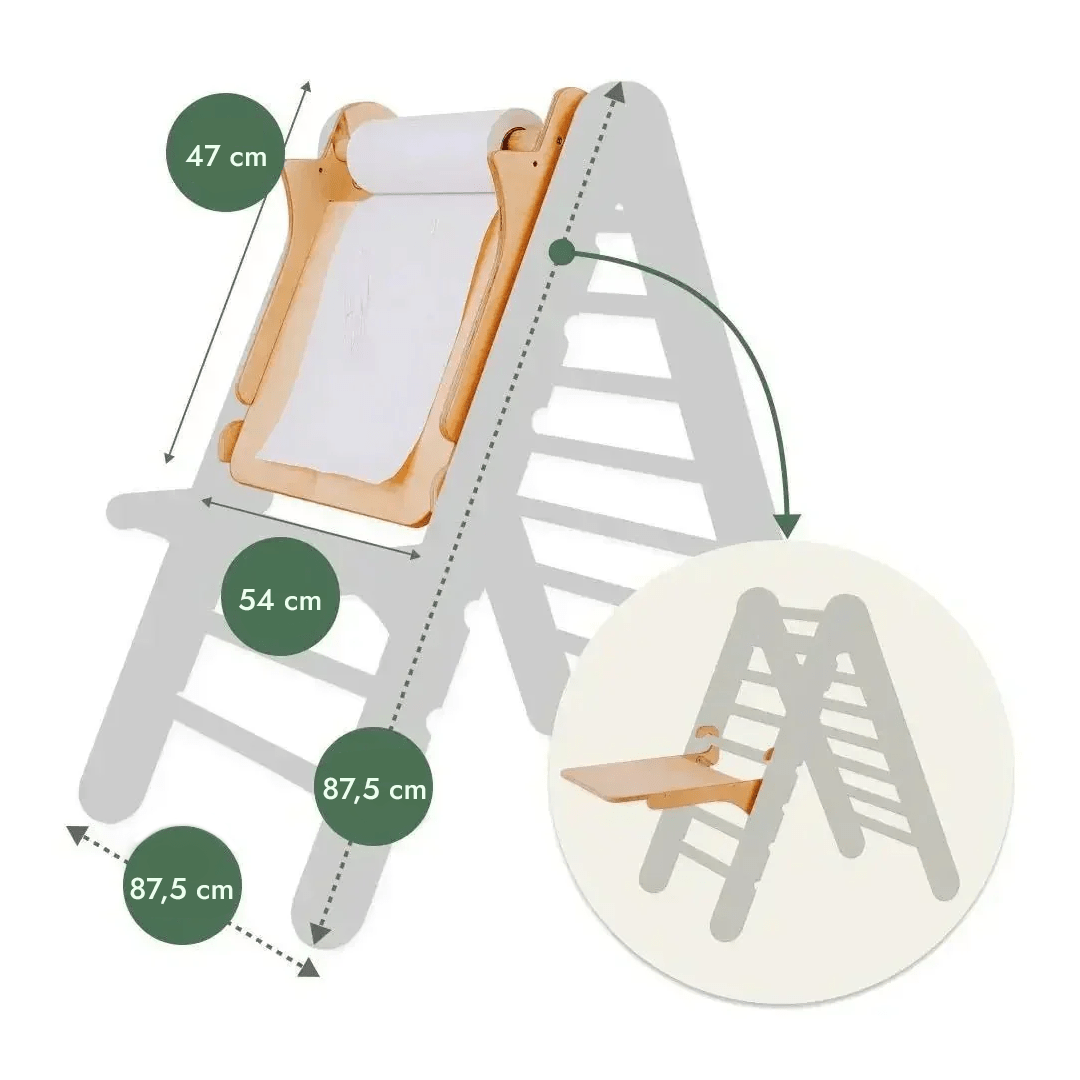 6 - in - 1 Montessori - Klimrek Set: Driehoek Ladder + Boog/Schommelstoel + Glijbaan/Helling + Net + Kussen + kunsttoevoeging - Goodevas NL