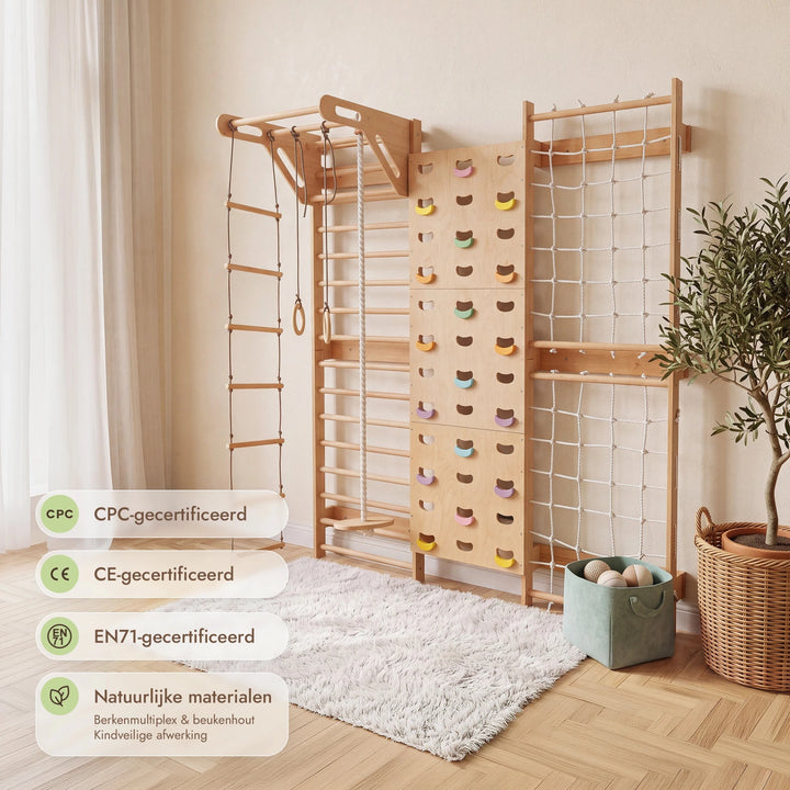 7-in-1 Klimmuur voor kinderen: klimrek, klimnet, optrekstang & 3in1 schommelset - Goodevas NL