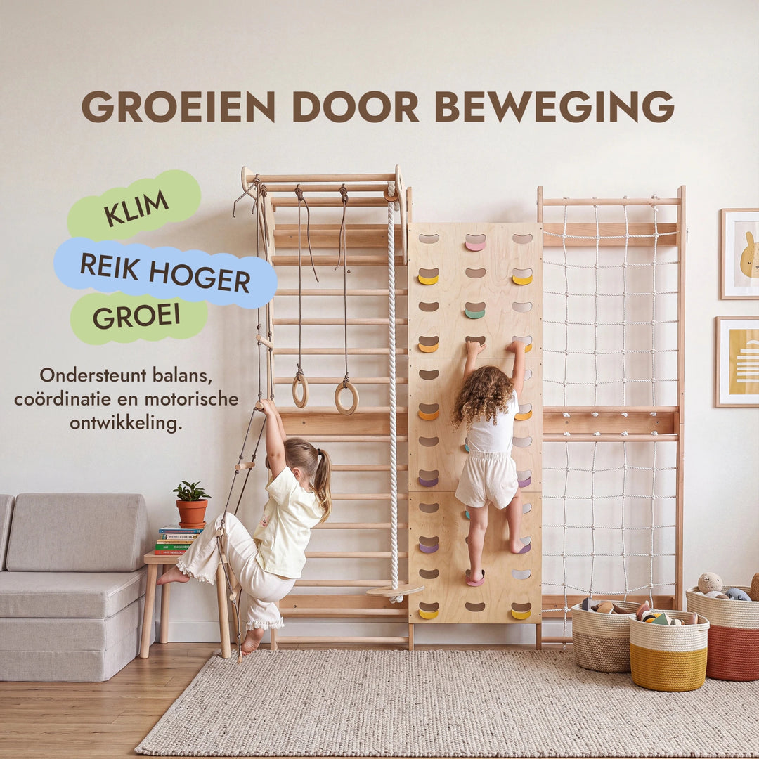7-in-1 Klimmuur voor kinderen: klimrek, klimnet, optrekstang & 3in1 schommelset - Goodevas NL