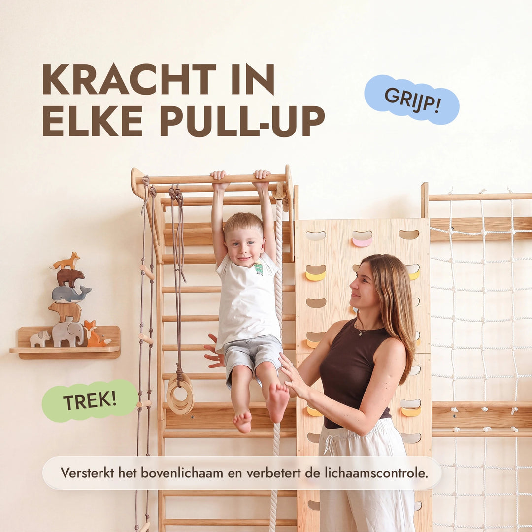 7-in-1 Klimmuur voor kinderen: klimrek, klimnet, optrekstang & 3in1 schommelset - Goodevas NL
