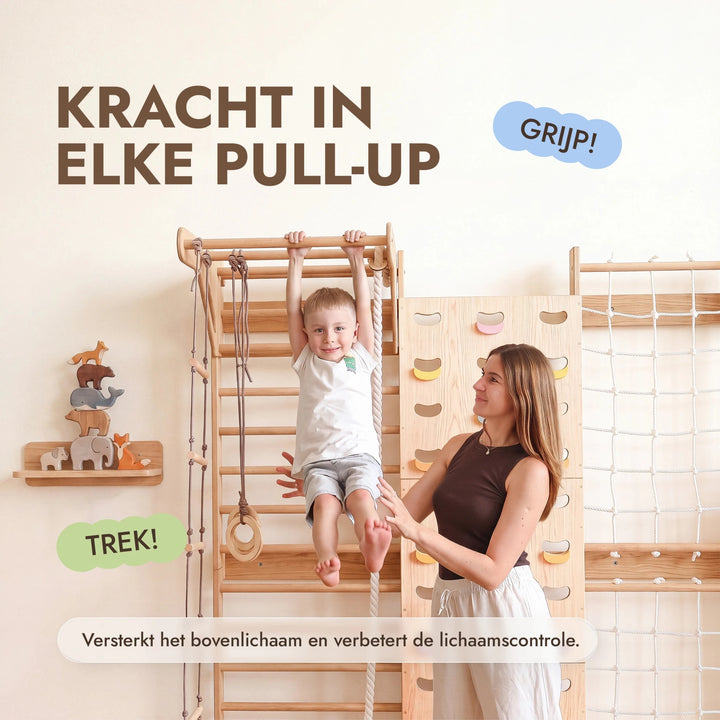 7-in-1 Klimmuur voor kinderen: klimrek, klimnet, optrekstang & 3in1 schommelset - Goodevas NL