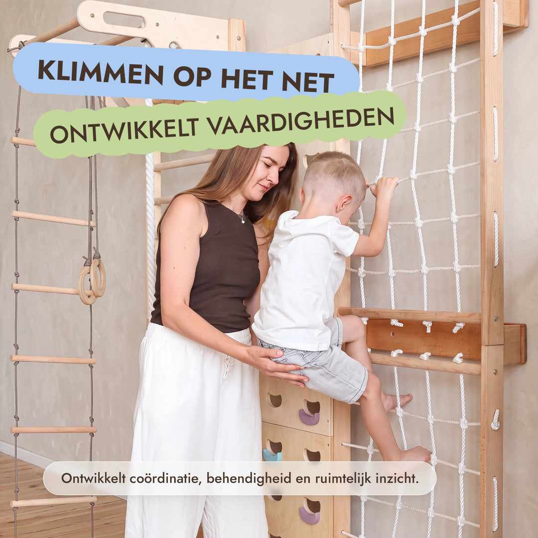 7-in-1 Klimmuur voor kinderen: klimrek, klimnet, optrekstang & 3in1 schommelset - Goodevas NL