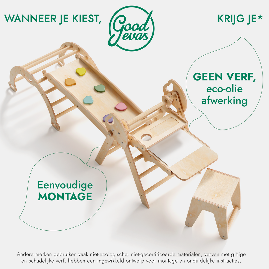 Montessori 4in1 Kletterdreieck für Babys: Pikler-Dreieck, Kletterbogen, Rutschbrett und Kissen für Kleinkinder (1–3 Jahre)