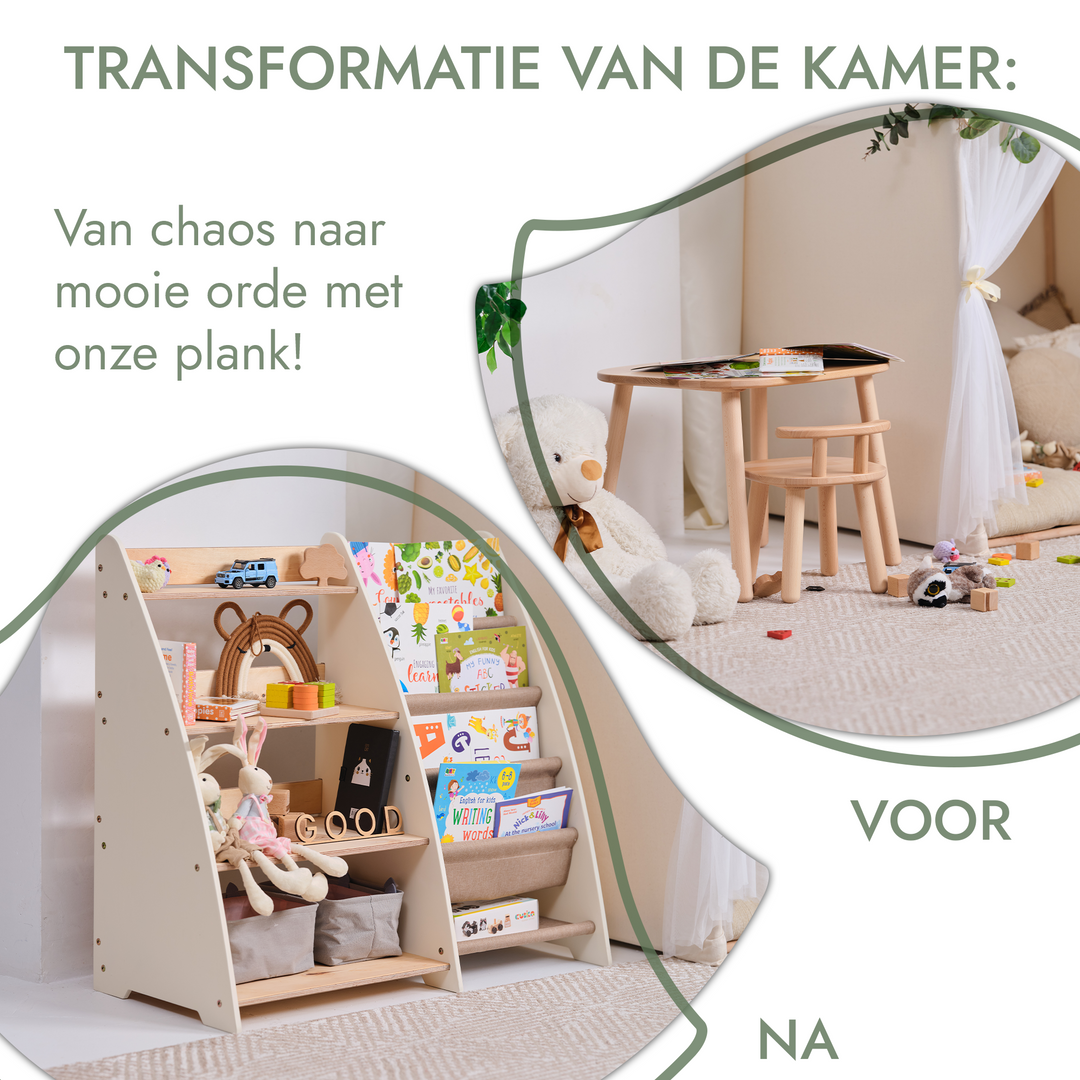 2-in-1 Montessori Plank voor Boeken en Speelgoed voor Peuters