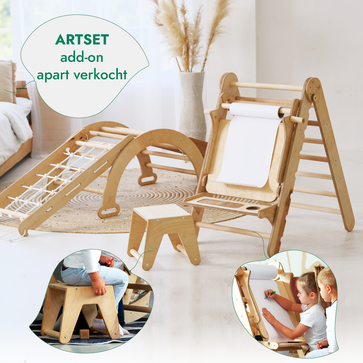4-in-1 Montessori klimrek set: klimdriehoek met glijbaan, klimboog, klimnet – Gebruikt – als nieuw