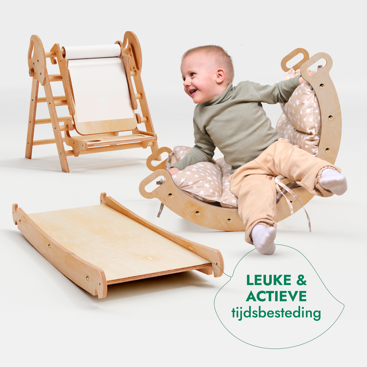 Montessori 4in1 Kletterdreieck für Babys: Pikler-Dreieck, Kletterbogen, Rutschbrett und Kissen für Kleinkinder (1–3 Jahre)
