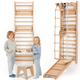 4-in-1 Houten Zweedse Wand-/Klimladder voor Kinderen + Schommel Set + Glijbaan + Kunsttoevoeging