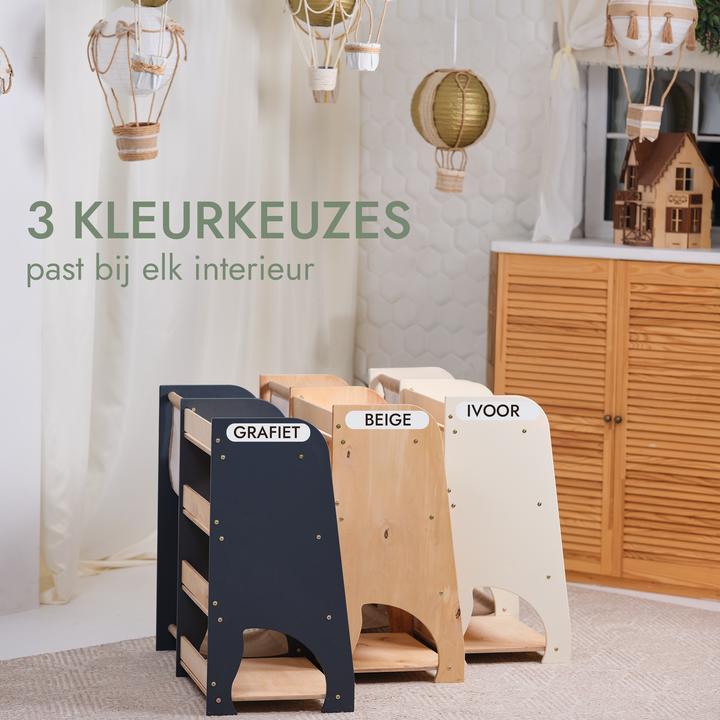Houten Montessori Planken 2-in-1: Boekenplank & Speelgoed Planken