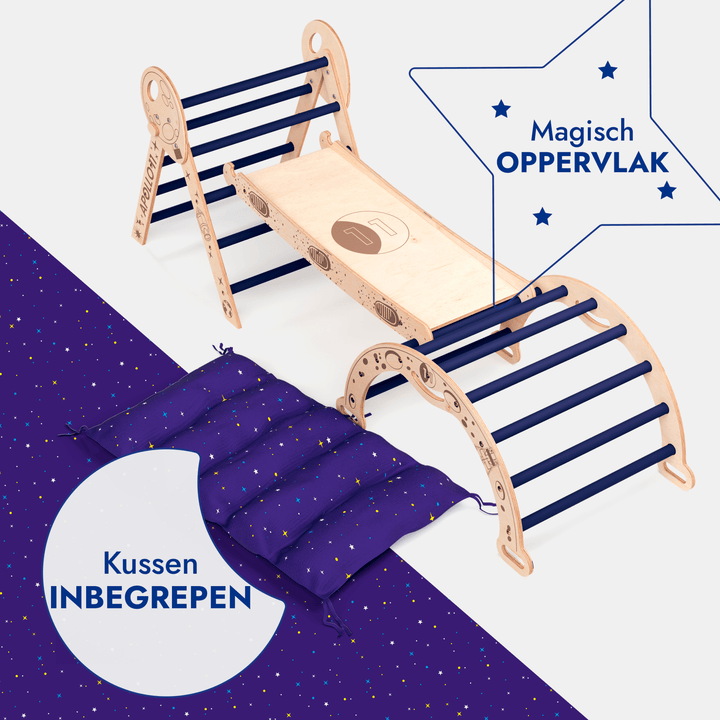 Apollo 4 - in - 1 Klimset: Pikler Driehoek, Boog, Glijbord en Kussen voor Kleine Peuterastronauten (1 - 3 jaar) - Goodevas NL