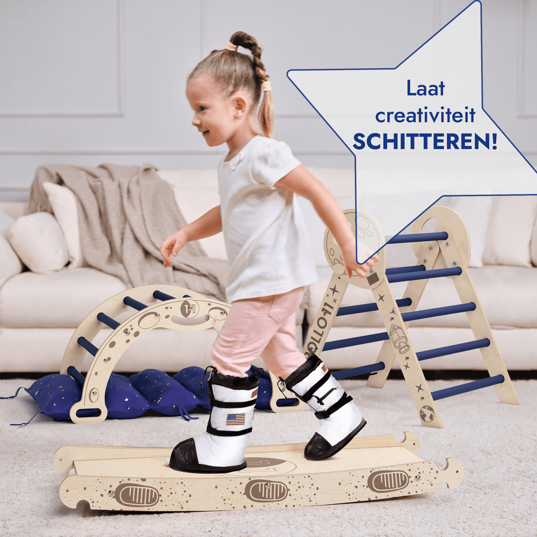 Apollo 4 - in - 1 Klimset: Pikler Driehoek, Boog, Glijbord en Kussen voor Kleine Peuterastronauten (1 - 3 jaar) - Goodevas NL