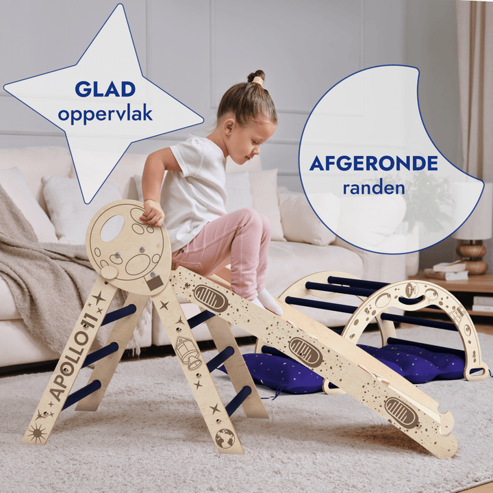 Apollo 4 - in - 1 Klimset: Pikler Driehoek, Boog, Glijbord en Kussen voor Kleine Peuterastronauten (1 - 3 jaar) - Goodevas NL