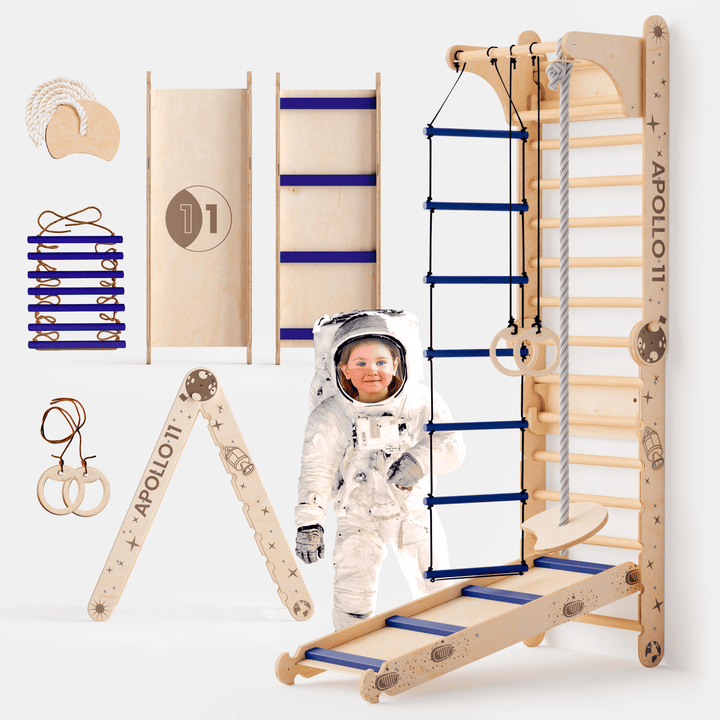 Apollo Schwedische Wand / Kletterleiter für kleine Astronauten + Mondschaukel - Set + Rutschbrett - Goodevas Schweiz